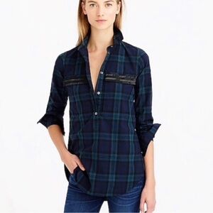 J. Crew Beaded Chevron Popover Shirt in Black-Watch Plaid